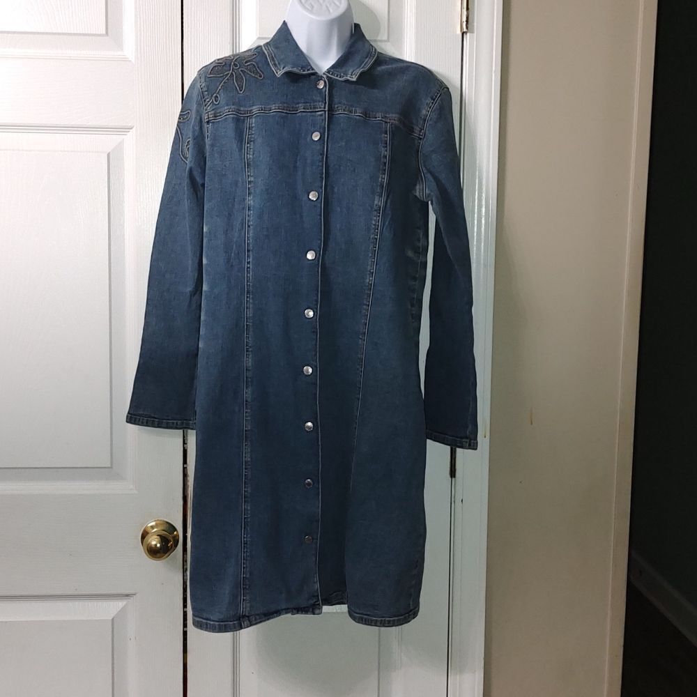 Vintage Carolina Blues snap down denim jean dress Sz XL
